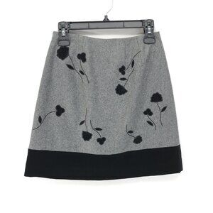 Ann Taylor Floral Wool Blend Skirt Women's Size 2 Gray Black A-Line Career Lined
